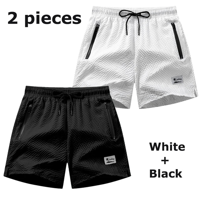Men's Seersucker Swim Trunks with Mesh Liner